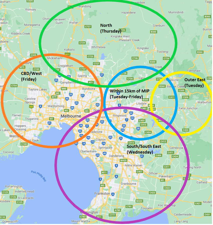 melbourne delivery map