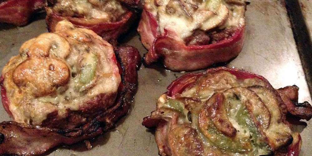 bacon wrapped beer can burgers - cooked